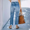 Women's Summer Casual Ripped Cropped Light Blue Denim Jeans