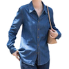 Women's Cotton Plain Long Sleeve Denim Button Down Commute Shirt
