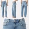 High Waist Light Blue Wash Ripped Straight Leg Women's Denim Jeans
