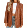 Women's Brown PU Leather Fashion Plus Size Loose Fit Blazer Suit