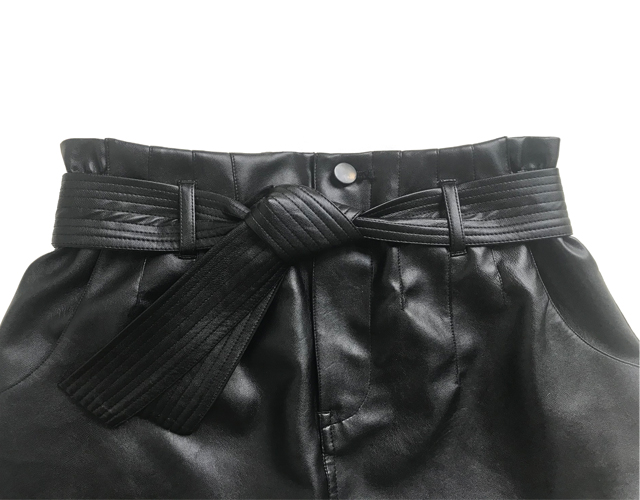 Black PU split skirt with belt