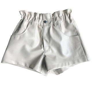Taupe color leather paper bag high waisted PU shorts 