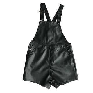 OEM Black PU Overall Shorts with Buckle
