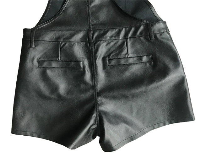 Black PU overall shorts with pockets