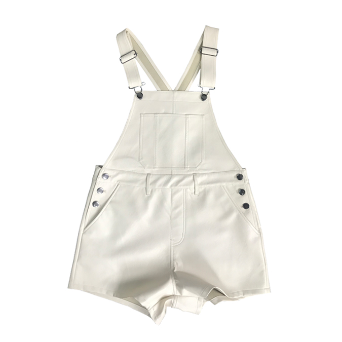 White PU overall shorts with buckle