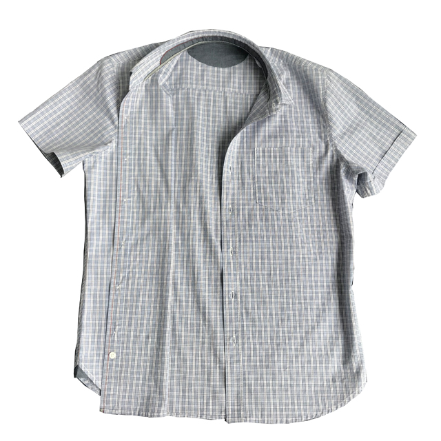 Short sleeve small check shirt for men