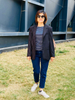 wholesale color matching black and white stripe rayon blazer women casual jacket