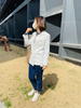 Fashion White Stripe and Denim Two Color Long Sleeve Jacket Balzer Suit Women′s