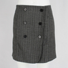 Fashion Grey Striped Double Breasted Button Suit Jacket Cropped Blazer with Skirt Set