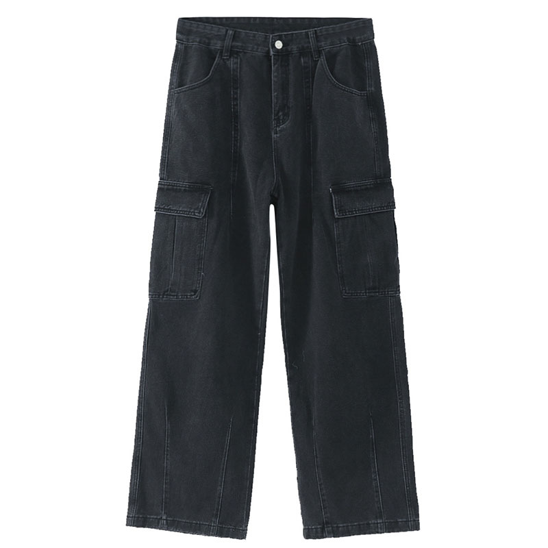 Men's Wholesale Denim Heavy Weight Loose Fit Straight Washed Cargo Baggy Jeans