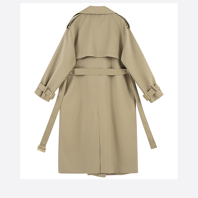 Elegant Women's Windproof Long Trench Coat with Waist Belt