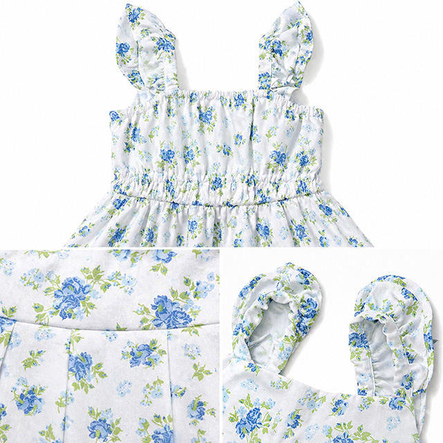 Girls Sleeveless Floral Print Cotton Strap A-Line Dress