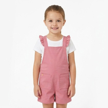 Summer Cotton Girls Shortalls Pink Ruffle Strap Overalls