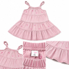 Girls Sleeveless Knee-Length Square Neck Spaghetti Strap Embroidery Tiered Dress