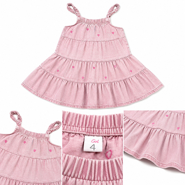 Girls Sleeveless Knee-Length Square Neck Spaghetti Strap Embroidery Tiered Dress