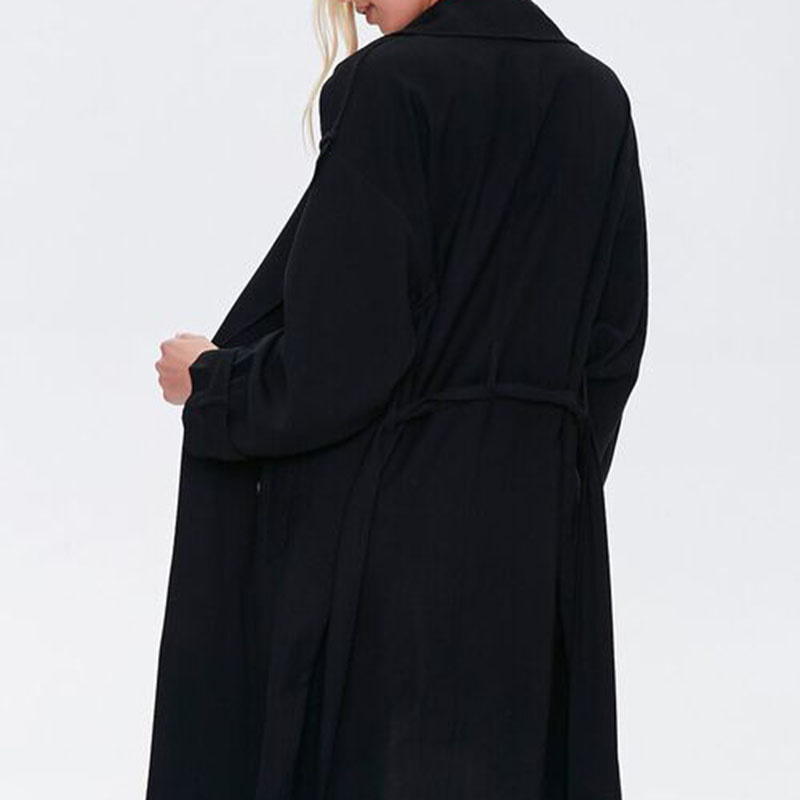 Women Outerwear Windproof Jacket Double-Breasted Long Dust Trench Coat with Waist Belt