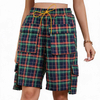 Women's Plaid Elastic Waist Multi-Pocket Bermuda Cargo Shorts