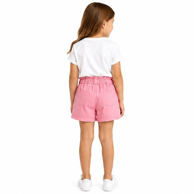 Custom Girls Summer Pink Elastic Waist Casual Cotton Shorts