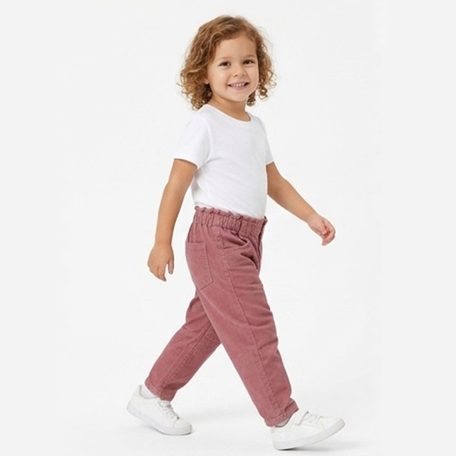 Girls Casual Cotton Corduroy Pants with Ruffle Elastic Waist