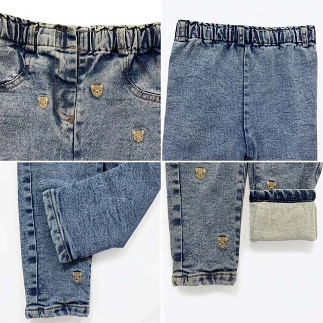 Kids Custom Embroidery Elastic Waist Straight Leg Denim Lined Jeans