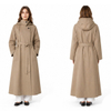 Ladies Hooded Fashion Minimalist Lace-up Khaki Long Trench Coat