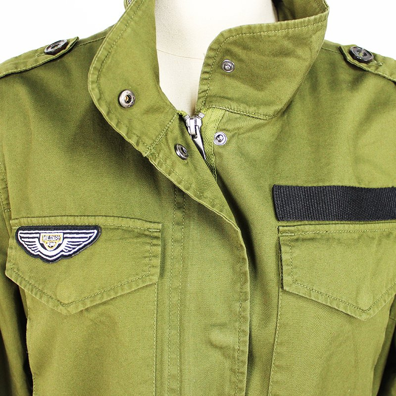 Women's Novelty Custom Olive Color Cargo Hiking Jacket with Embroidery Patches