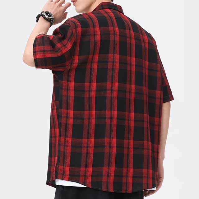 Men's Summer Breathable Custom Loose Short Sleeve Plaid Shirt