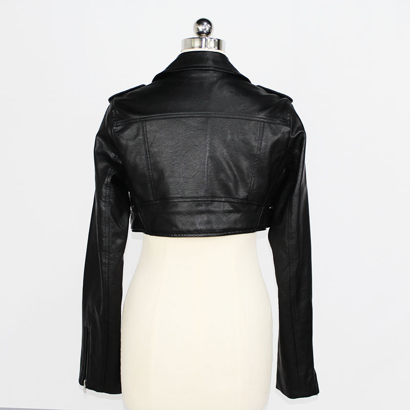 Women's Fashion Custom Windproof Zipper PU Leather Motorcycle Cropped Jacket