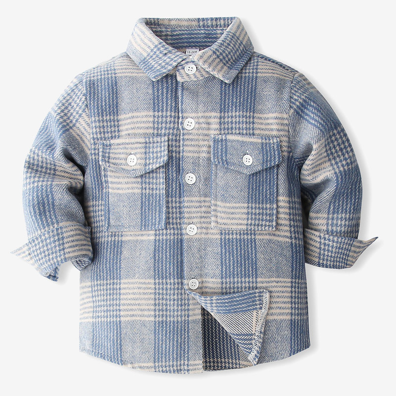 Baby Apparel Spring/Autumn Flannel Plaid Button Down Long Sleeve Casual Shirt