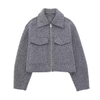 Women Custom Solid Color Woolen Lined Warm Lapel Zipper Short Jacket