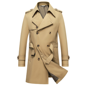 Men's High Quality Spring Autumn MID-Length Double-Breasted Trench Coat with Belt