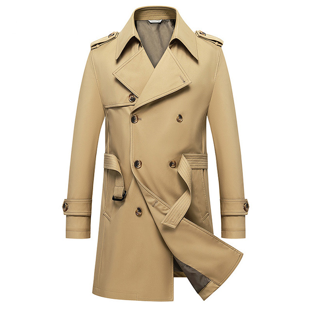 Men's High Quality Spring Autumn MID-Length Double-Breasted Trench Coat with Belt