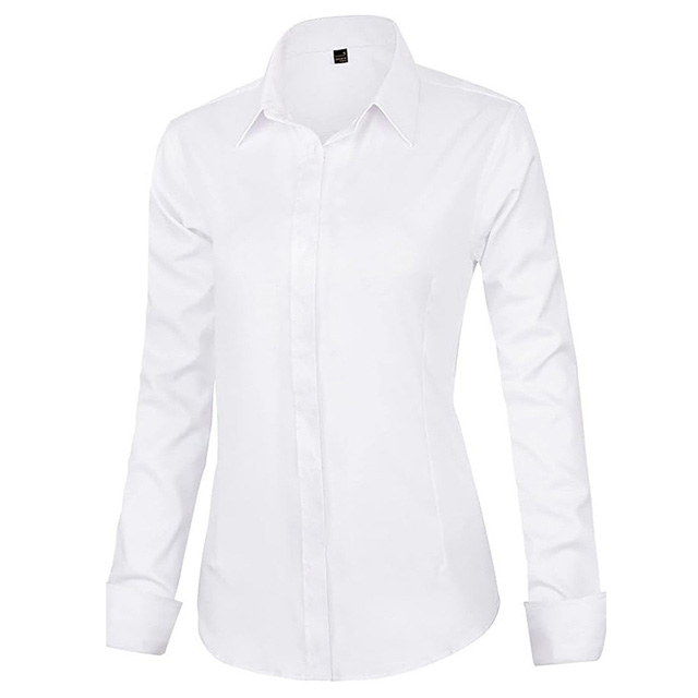 Women Blouse Polyester Office Commuter Long Sleeve Dress Shirt