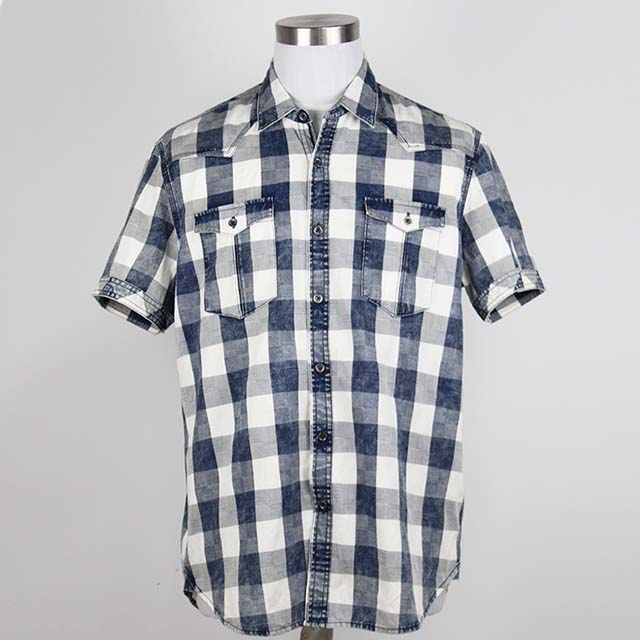 Men Custom Wholesale Summer Short Sleeve Casual Cotton Plaid Shirt