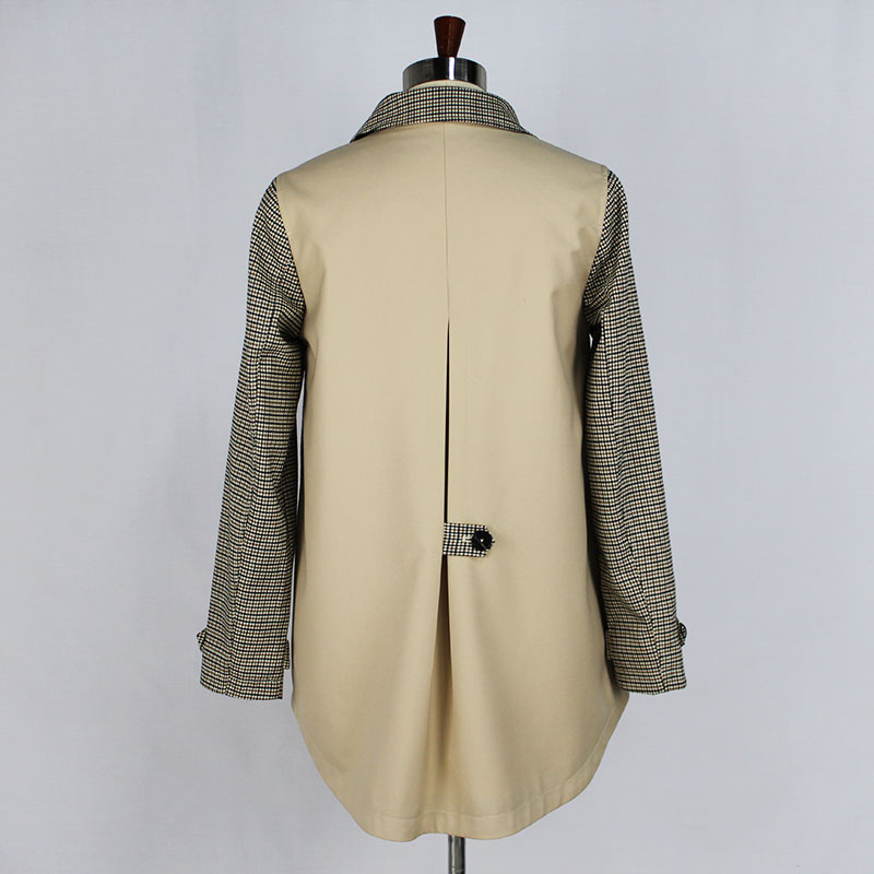 Women's Houndstooth Patchwork Double-Breasted A-Line Loose Fit Trench Coat