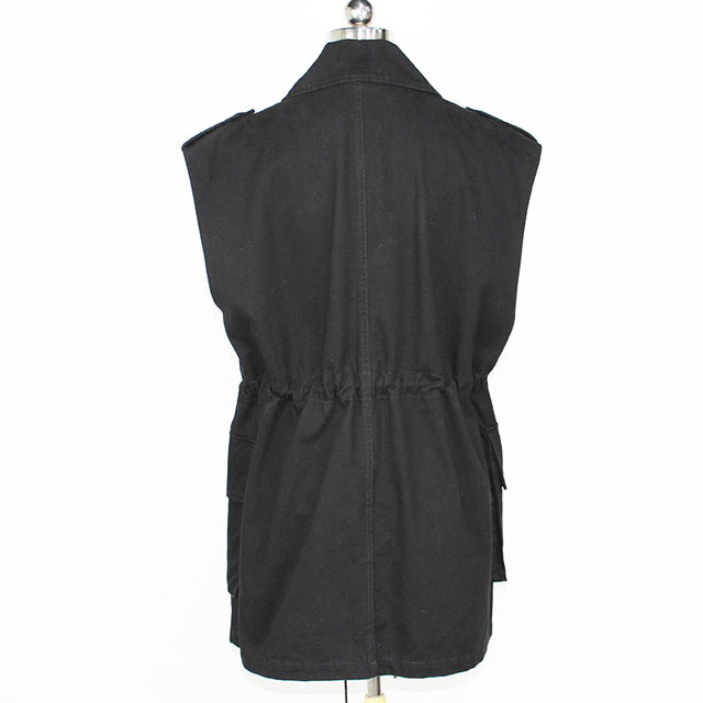 Women's Cotton Waist Drawstring Sleeveless Utility Vest Button Jacket