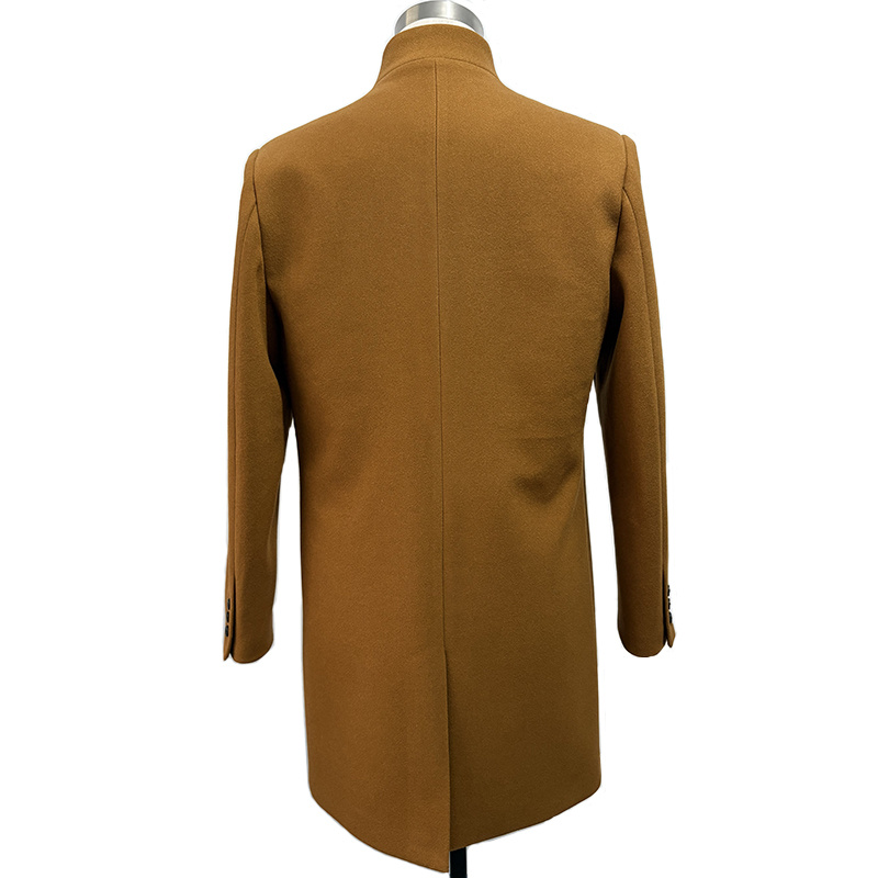 Men's Vintage Winter Overcoat Poly Knit Single-Breasted Funnel Neck Lined Long Trench Coat