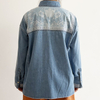 Women's Vintage Customized Embroidery Loose Fit Long Sleeve Casual Denim Button Shirt