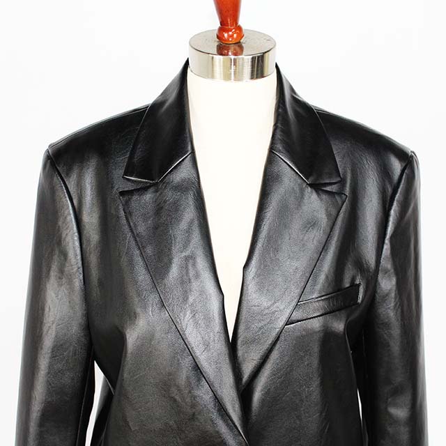 Women's Black PU Leather MID-Length Fashion Plus Size Blazer Suit
