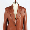 Women's Brown PU Leather Fashion Plus Size Loose Fit Blazer Suit