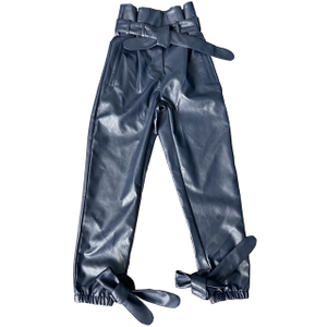 Women High Waist navy PU product  PU faux leather Pleated trousers 