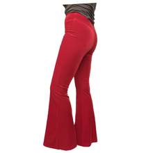 Women's Red High-Rise Velvet Flare Trousers Flared Pants