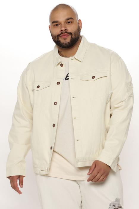 plus size offe white distressed trucker jacket