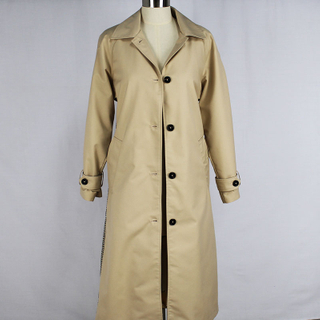 Checked and Solid Color Matching Lapel Trench Coat Women Fashion Long Womens Jaket