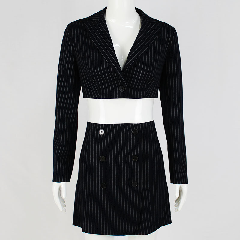 Fashion Stripe Blazer and Short Mini Dress Office Skirt Suit for Woman