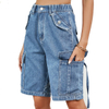 Women's Cotton Denim Washed Summer Casual Cargo Bermuda Shorts