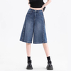 Women Summer High Waist Wide-Leg Denim Bermuda Shorts
