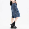 Women Summer High Waist Wide-Leg Denim Bermuda Shorts
