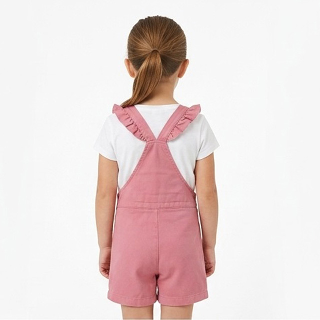 Summer Cotton Girls Shortalls Pink Ruffle Strap Overalls