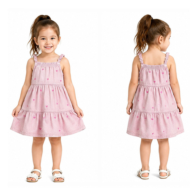 Girls Sleeveless Knee-Length Square Neck Spaghetti Strap Embroidery Tiered Dress